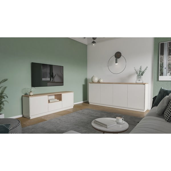 Beżowa szafka pod TV w dekorze dębu 161x55x40 cm Loreta – Marckeric-image-2