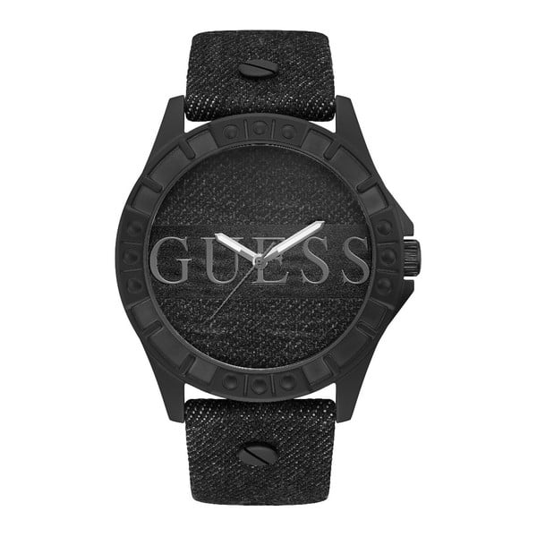 Zegarek męski z paskiem ze skóry naturalnej w czarnym kolorze Guess W1241G1