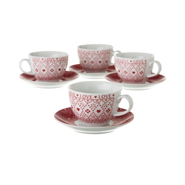 Zestaw 4 porcelanowych filiżanek do herbaty Unimasa Red and White-image-1
