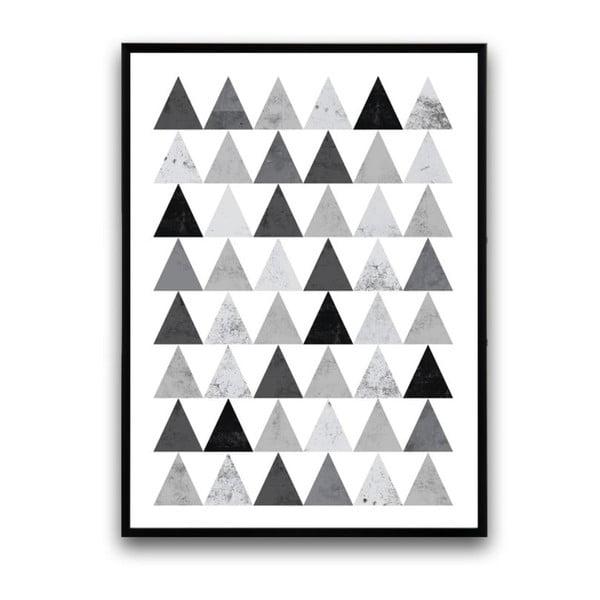 Plakat w drewnianej ramie Grey triangles, 38x28 cm