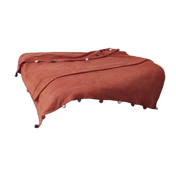 Ceglasta polarowa narzuta 150x200 cm Pom Pom – Mijolnir