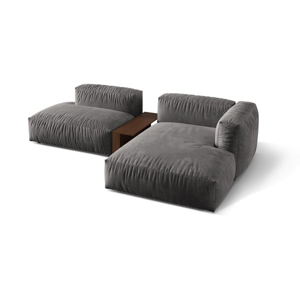 Szary aksamitny narożnik modułowy (prawostronny/z szezlongiem) Martina – Micadoni -image-2