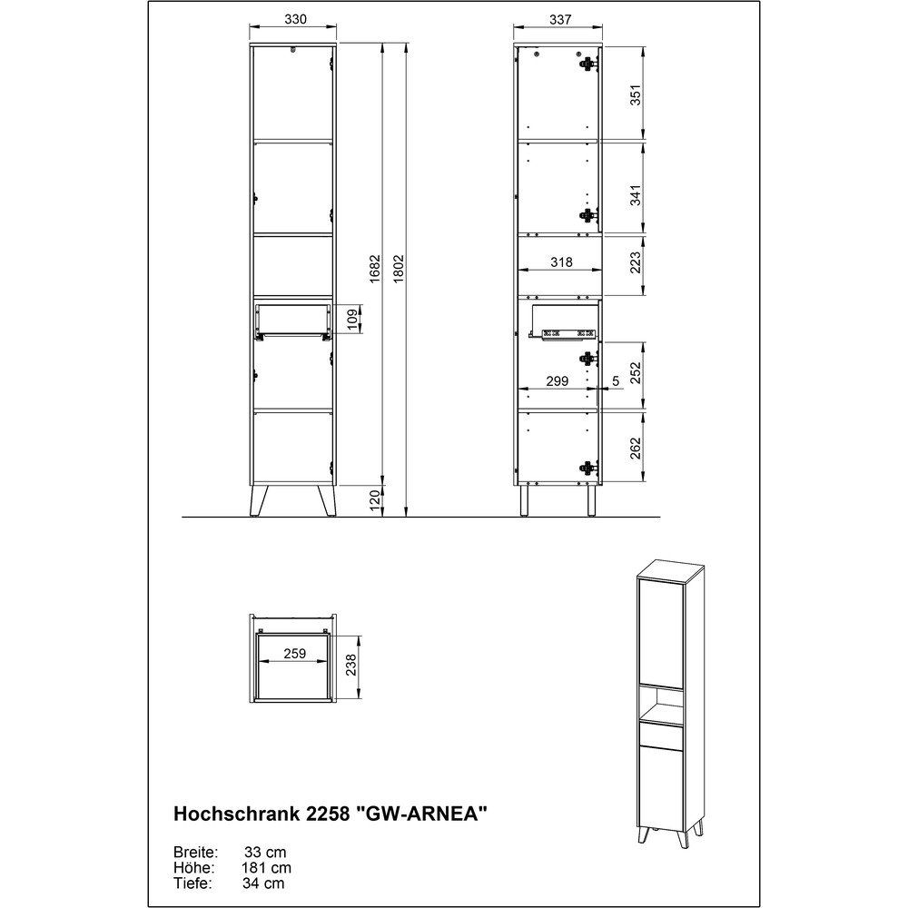 Kremowa wysoka szafka łazienkowa z matowym wykończeniem 33x181 cm Arnea – Germania (zdjęcie 7)