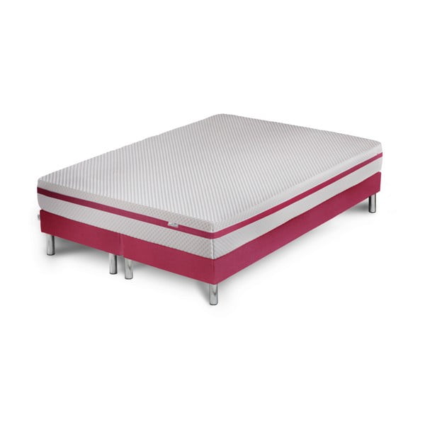 Różowe łóżko z materacem i podwójnym boxspringiem Stella Cadente Maison Pluton, 160 200 cm