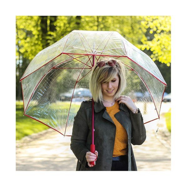 Przezroczysty parasol z czerwonymi detalami Ambiance Birdcage Ribs, ⌀ 111 cm-image-1