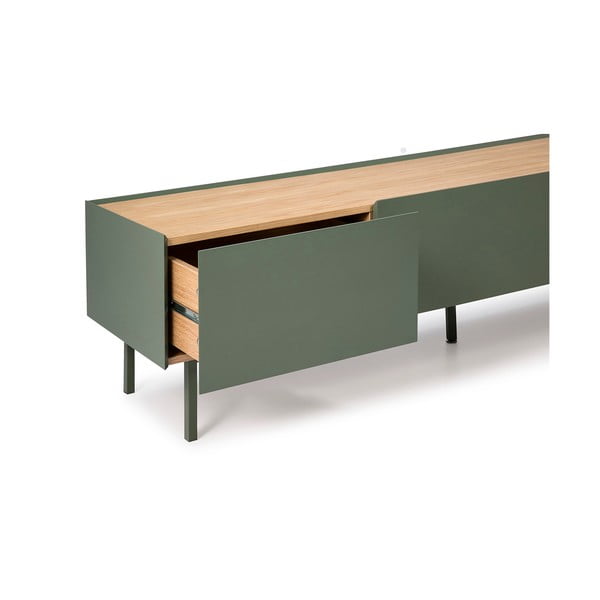 Zielono-naturalna szafka pod TV w dekorze dębu 180x45 cm Arista – Teulat-image-4