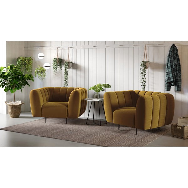 Miodowożółty aksamitny fotel Ghado Shel-image-1