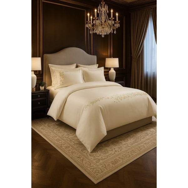 Kremowa pościel jednoosobowa z satyny bawełnianej z prześcieradłem/6-częściowa 140x200 cm Maison Bloom – Mila Home Luxury-image-1