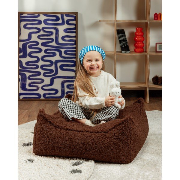 Ciemnobrązowy puf dziecięcy z materiału bouclé Warm Hazel – Wigiwama-image-2