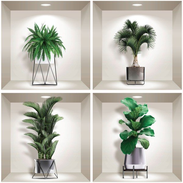 Komplet 4 naklejek ściennych 3D Ambiance Indoor Plants-image-1
