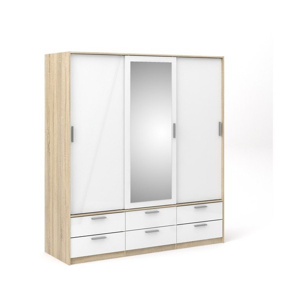 Biało-naturalna szafa w dekorze dębu z drzwiami przesuwnymi 181x200 cm Line – Tvilum-image-2