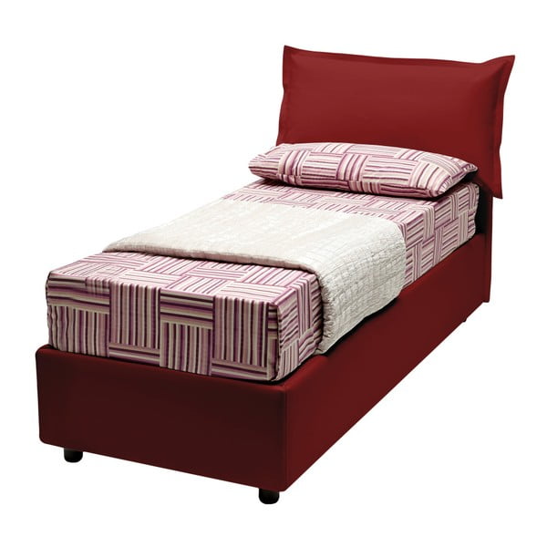 Czerwone łóżko jednoosobowe tapicerowane skórą ekologiczną 13Casa Rose, 90 x 190 cm