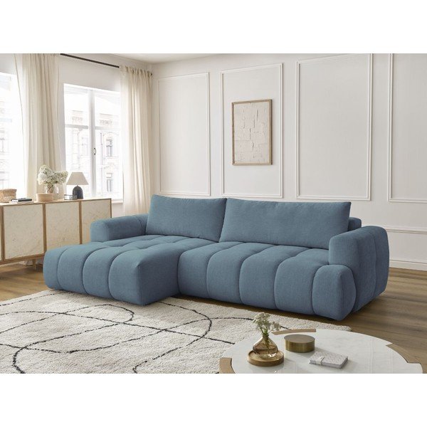 Niebieski rozkładany/ze schowkiem narożnik (lewostronny/z szezlongiem) Fuji – Bobochic Paris-image-1