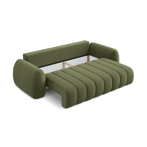 Zielona sofa rozkładana z materiału bouclé ze schowkiem 266 cm Pele – Makamii-image-3