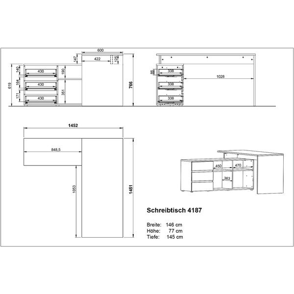 Biurko z blatem w dekorze dębu 145x146 cm Lissabon – Germania-image-2