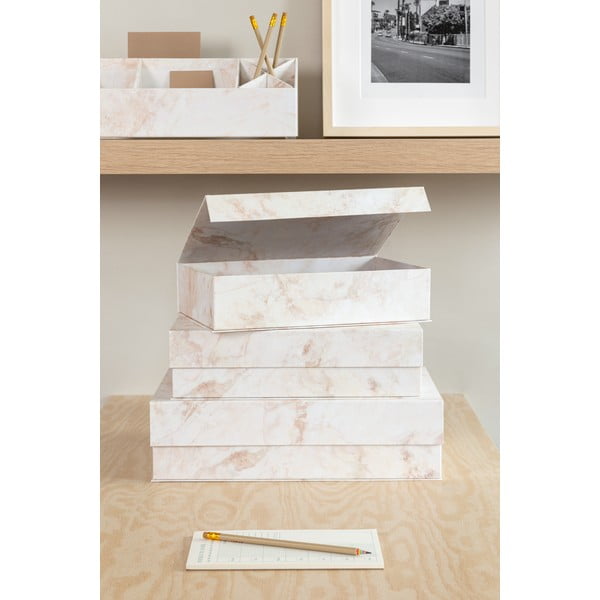 Beżowe kartonowe pojemniki zestaw 3 szt. z pokrywką 42,5x29,5x13 cm Kian Paper Laminate – Bigso-image-2