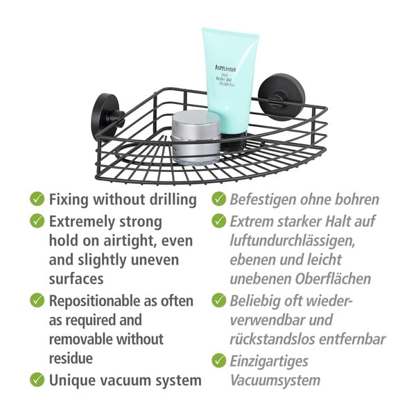 Czarna narożna półka łazienkowa Wenko Vacuum-Loc® Bari-image-3