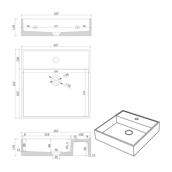 Szarobeżowa umywalka betonowa Sapho Quadrado 46x46 cm-image-1