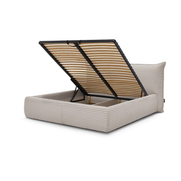 Beżowe tapicerowane łóżko dwuosobowe ze schowkiem i stelażem 160x200 cm Jade – Bobochic Paris-image-3