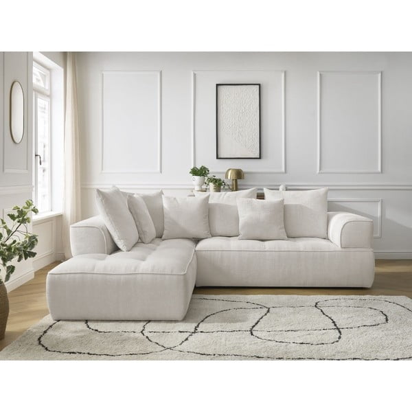 Beżowy narożnik z tkaniny szenilowej (lewostronny/w kształcie litery L) Whesley – Bobochic Paris-image-1