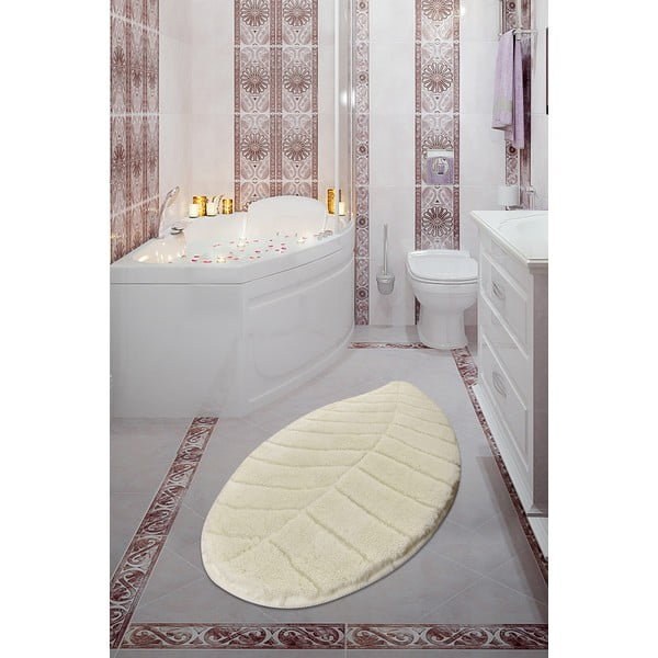 Kremowy dywanik łazienkowy 60x100 cm Jungle Leaf – Foutastic-image-1