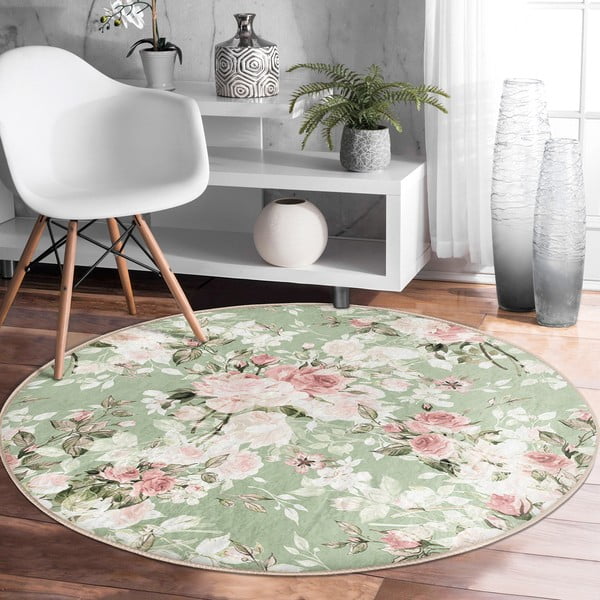 Jasnozielony okrągły dywan odpowiedni do prania i robotów sprzątających ø 80 cm Comfort – Mila Home-image-3