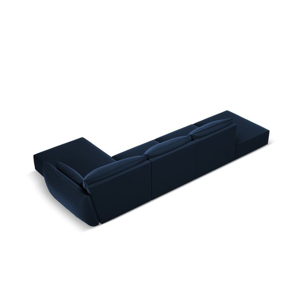 Ciemnoniebieski aksamitny narożnik (prawostronny/z szezlongiem) Vanda – Mazzini Sofas-image-3