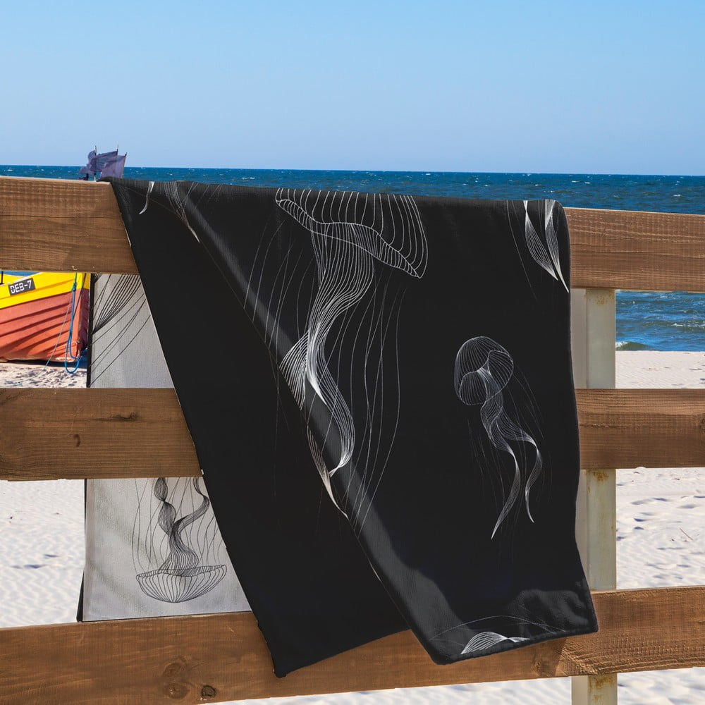Czarno-biały ręcznik plażowy 90x180 cm Jellyfish – DecoKing (zdjęcie 7)