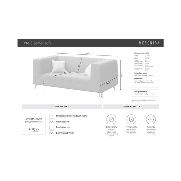 Jasnobeżowa 3-osobowa sofa MESONICA Toro-image-3