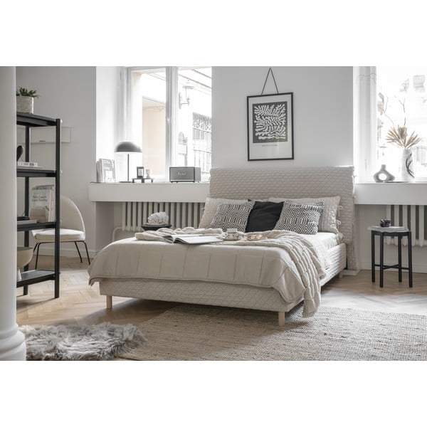 Beżowe tapicerowane łóżko dwuosobowe ze stelażem 180x200 cm Sleepy Luna – Miuform-image-1