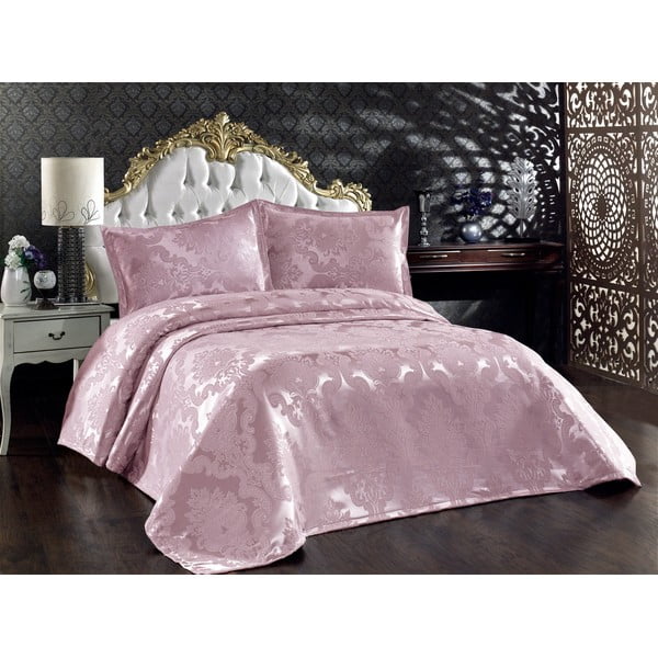 Różowy bawełniany zestaw narzuty na łóżko dwuosobowe i poszewek na poduszkę 240x260 cm Beste – Mijolnir