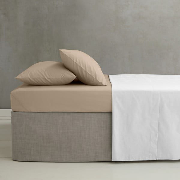 Jasnobrązowe prześcieradło z perkalu z gumką 135x190 cm Easy Iron Percale – Catherine Lansfield-image-1