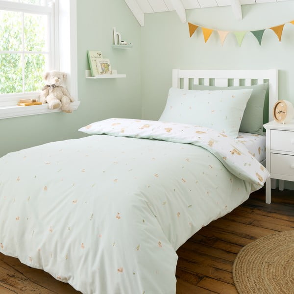 Biało-zielona bawełniana pościel dziecięca jednoosobowa 135x200 cm Mini Moo Cow – Bianca-image-2