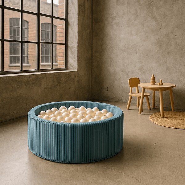 Turkusowy sztruksowy basen z kulkami ø 90x30 cm Montessori – Meowbaby-image-1