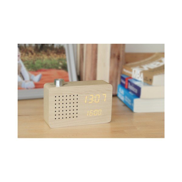 Beżowy budzik z żółtym wyświetlaczem LED i radiem Gingko Radio Click Clock-image-4