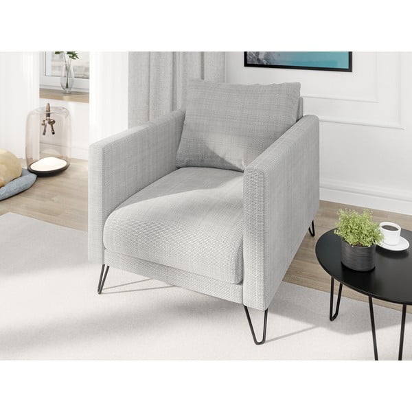 Jasnoszary fotel z tkaniny szenilowej Freya – Ropez-image-3