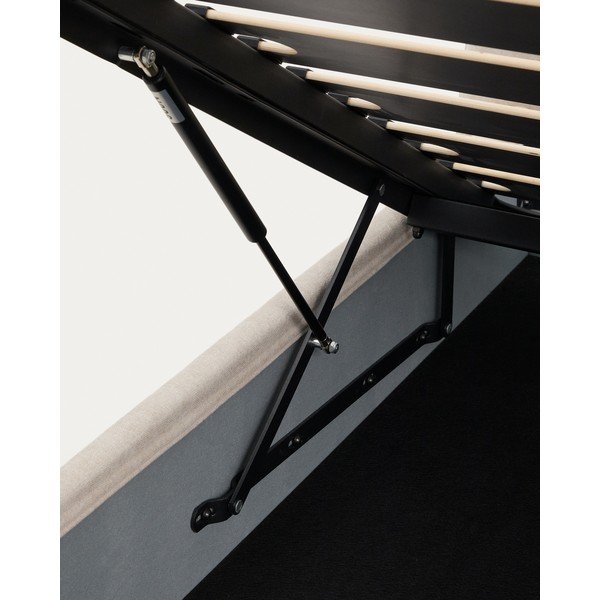 Beżowe tapicerowane łóżko dwuosobowe z szenilu ze schowkiem ze stelażem 180x200 cm Dafra – Kave Home-image-3