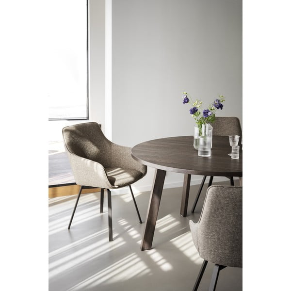 Ciemnobrązowy okrągły rozkładany stół w dekorze dębu ø 130 cm Glenside – Rowico-image-2