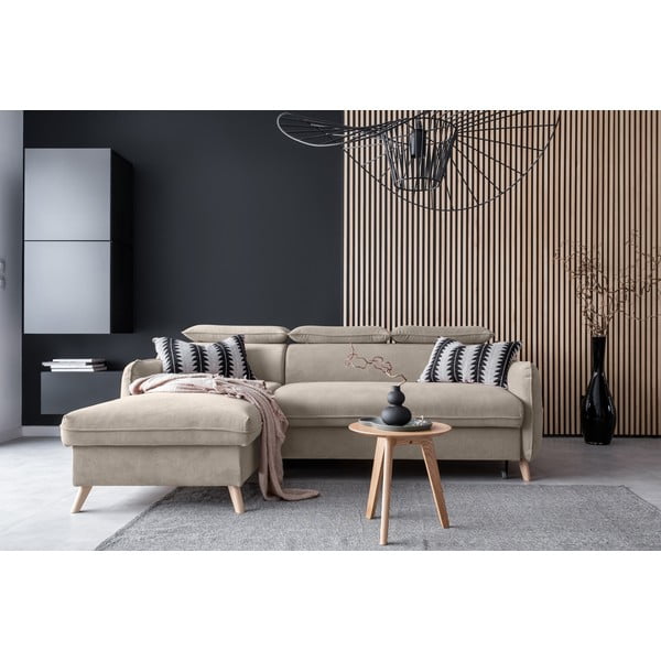 Beżowy aksamitny rozkładany narożnik (lewostronny) Sweet Harmony – Miuform-image-1