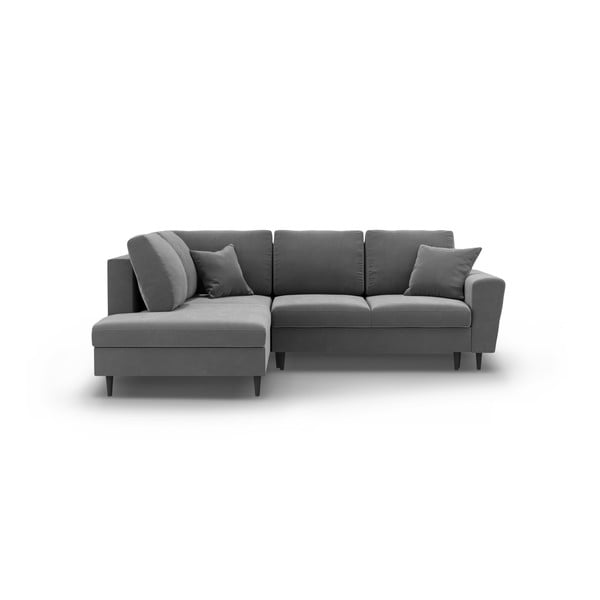 Jasnoszary aksamitny rozkładany narożnik ze schowkiem (lewostronny/w kształcie litery L) Kyoto – Cosmopolitan Design