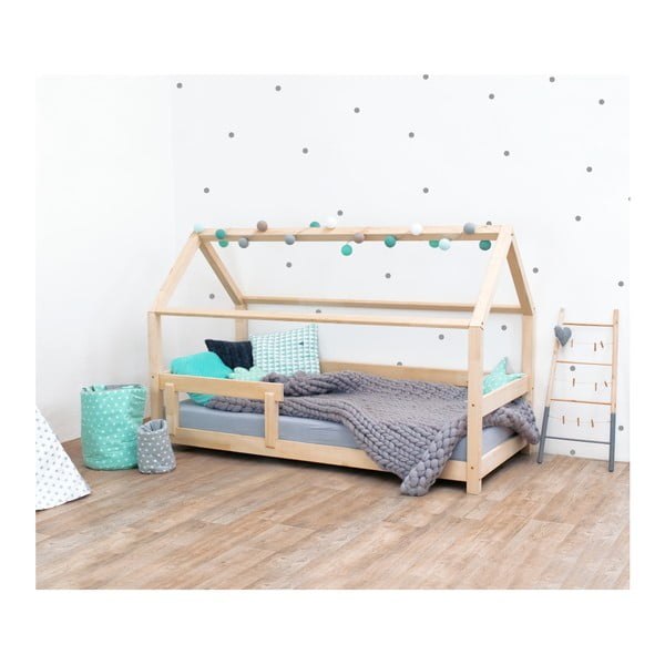 Lakierowane łóżko dziecięce z drewna świerkowego z barierkami Benlemi Tery, 90x160 cm