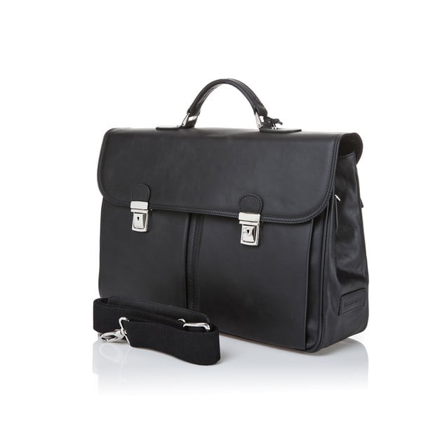 Czarna aktówka męska ze skóry cielęcej Ferruccio Laconi Brief-image-1