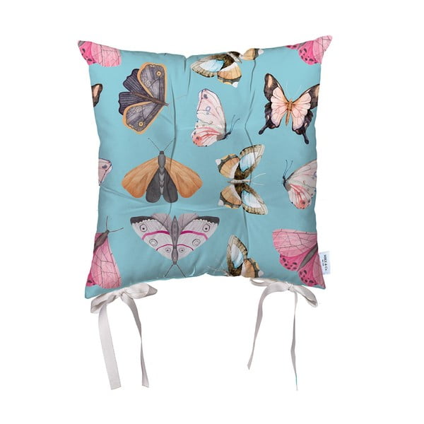 Niebieska poduszka na krzesło z mikrowłókna Mike & Co. NEW YORK Butterflies, 43x43 cm