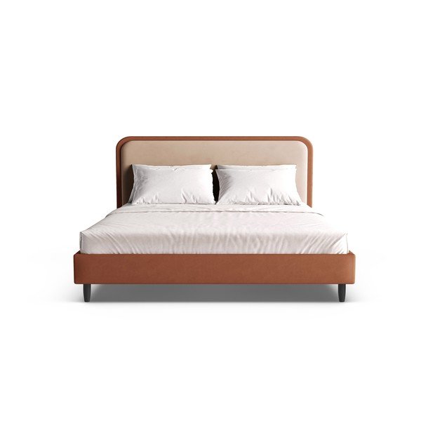 Ceglaste tapicerowane łóżko dwuosobowe ze stelażem 180x200 cm Aveline – Micadoni -image-3