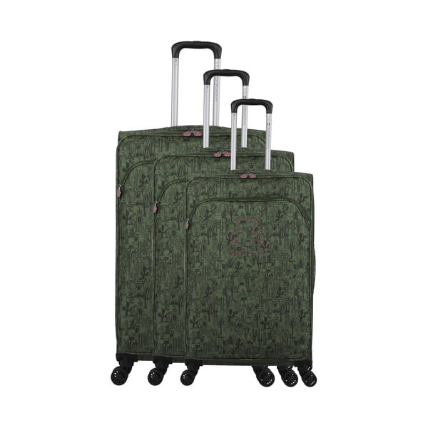 Zestaw 3 zielonych walizek z 4 kółkami Lulucastagnette Casandra