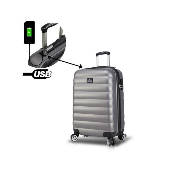 Szara walizka na kółkach z USB My Valice COLORS RESSNO Medium Suitcase-image-2