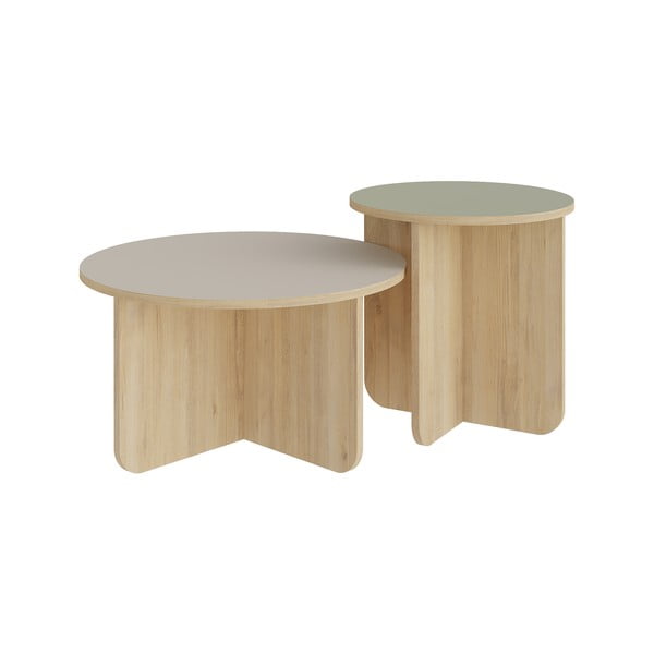 Kremowe/w naturalnym kolorze okrągłe stoliki zestaw 2 szt. w dekorze dębu ø 70 cm Hillary – Marckeric