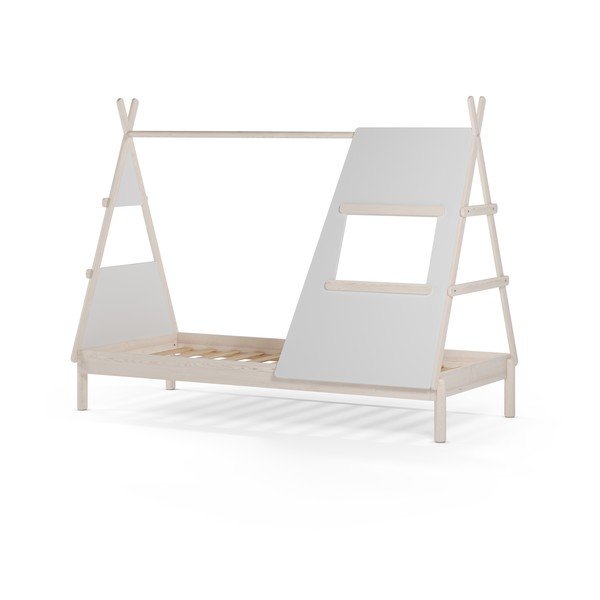 Kremowe łóżko dziecięce z litego drewna sosnowego w kształcie domku ze stelażem 90x200 cm Enola – Marckeric-image-4