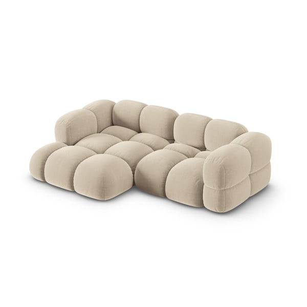 Beżowy aksamitny narożnik (lewostronny/z szezlongiem) Loretto – Cosmopolitan Design-image-3