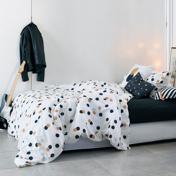 Biała bawełniana jednoosobowa poszwa na kołdrę 140x200 cm Golden dots – Blanc-image-3